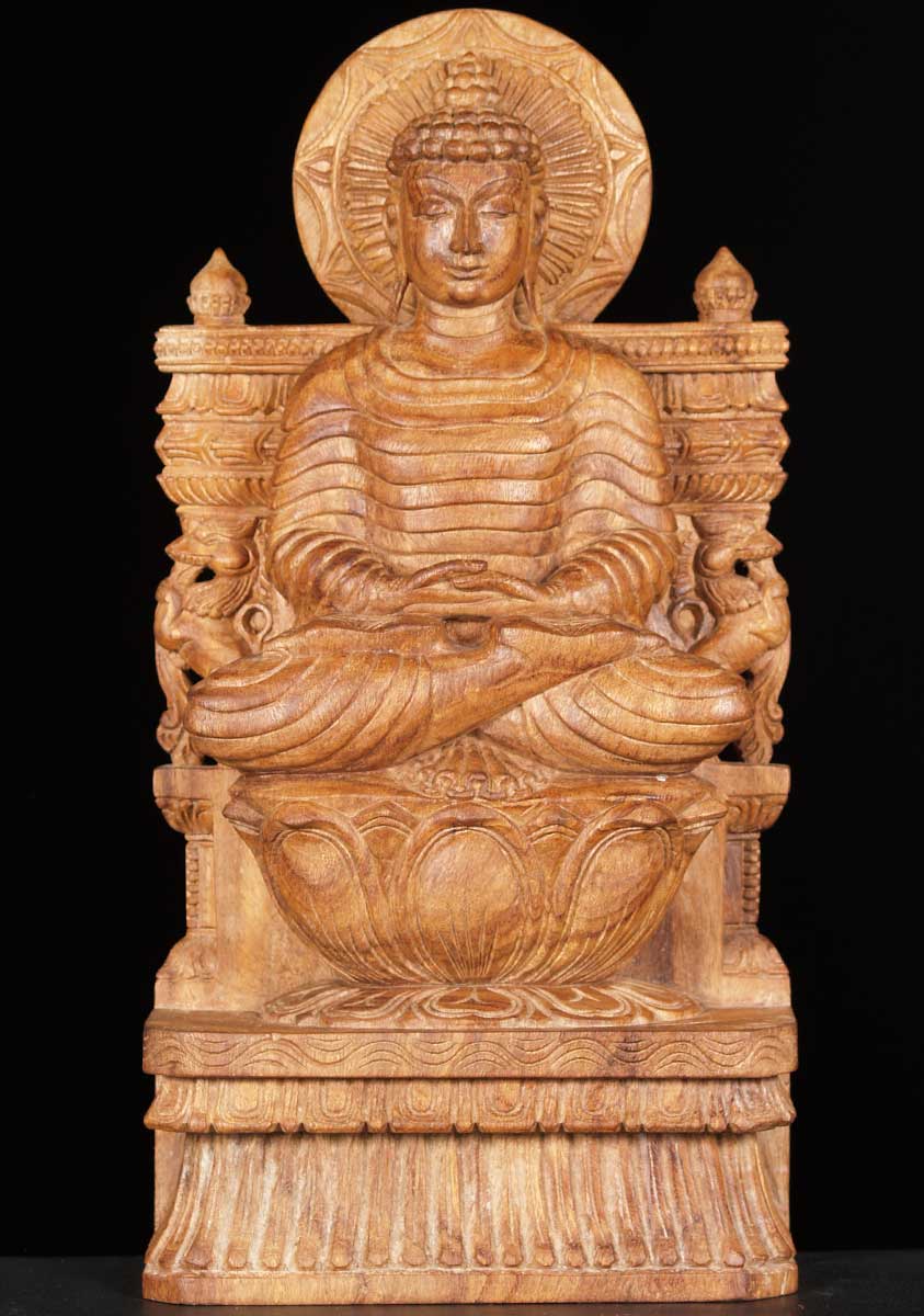 Wood Lotus Pose Meditating Buddha 24"